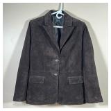 ALFANI LEATHER JACKET  | Womens size large, genuine leather, brown suede blazer with stitched trim p