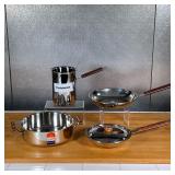 (4pc) CUISINART COOKWARE  | Stainless steel Cuisinart cookware made in France, all with wood handles