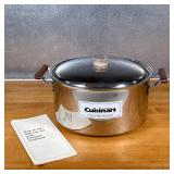 CUISINART STAINLESS POT  | With wood handles and a wood handle lid, overall width 13.5 in. - h. 5.5 