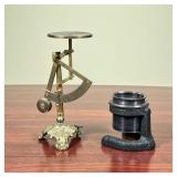 (2pc) SCALE & MAGNIFIER  | Including a brass scale with a decorative base, and a small desktop loupe