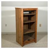 SHELVED WOODEN GLASS DOOR CABINET  | Two push to open glass door 4 shelved display cabinet and openi