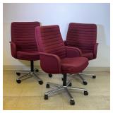 (3pc) VECTA CONTRACT EXECUTIVE CHAIRS  | Burgundy wool upholstered meeting room / conference chairs,