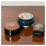 (3pc) RUSSIAN BOXES  | Including a handmade porcelain litter box, and two lacquered litter boxes, on