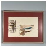 WATERCOLOR PAINTING  | Watercolor on paper showing two boats at a dock, apparently unsigned, with on