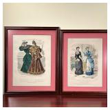 (2pc) FRENCH FASHION ENGRAVINGS  | Colored engravings of bananas fashion, matted and in matching fra
