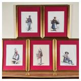 (5pc) FRENCH PEASANT COLORED ETCHINGS  | From drawings by pauquet - w. 12.25 x h. 15.25 in.