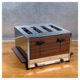 GE TOASTER  | Vintage General Electric toaster with stainless steel and faux wood paneling, four sli