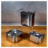 (3pc) STAINLESS CANISTERS  | Stainless steel kitchen pantry containers, all with double handles and 