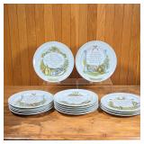 (14pc) LIMOGES PLATES  | Frenchtown plates with transferware decoration - dia. 9.5 in.