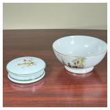 (2pc) LIMOGES & OTHER PORCELAIN  | Including a Chinese style Limoges lidded box and a Parisian bowl 