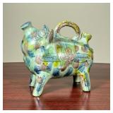 ART POTTERY PIG  | Colorful pottery pig, appearing to be a watering can, appears to be unsigned - l.