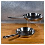 (2pc) STAINLESS FRYING PANS  | Stainless steel cookware, including a small Cuisinart frying pan (dia
