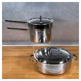 (2pc) CUISINART COOKWARE  | Stainless steel pots, including a steaming pot with lid, and a large dou