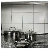 (3pc) CUISINART COOKWARE  | Stainless steel, including an 8.25 inch Cuisinart frying pan and lid (li
