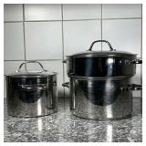 (2pc) STAINLESS COOKWARE  | Stainless steel cookware of good quality, including a 8 inch pot, and a 