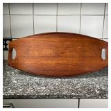 LONG SERVING PLATTER  | Long wooden serving platter with handles on each end - l. 26 3/4 x w. 13 in.