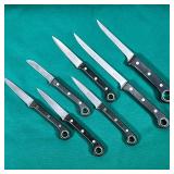 (7pc) CUISINART KNIFE SET  | Black handles with holes for hanging, including a for matching knives, 