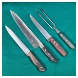 (4pc) MISC. CHEFS KNIVES  | Including two Alfred Zanger Japan knives and a Zanger pitchfork (longest