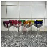 (8pc) COLORED GLASS STEMWARE  | Tall colored glass stemware, each having a unique colored dripping d