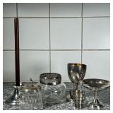 (7pc) SILVER & OTHER ITEMS  | Including a Reed & Barton sterling compote (h. 3 3/4 in.), a glass jar