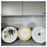 (3pc) MISC FRUIT DESIGN PLATES  | One showing various grape decorations (dia. 13 1/2 in.), another s