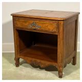 BAKER FURNITURE, SIDE TABLE  | Or nightstand single drawer, over an open shelf, reeded sides, and sc