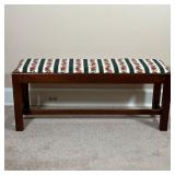 CONTEMPORARY WOOD BENCH  | Nicely figured word, of simple modern design, the fabric on the seat pinn