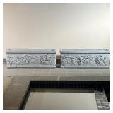(2pc) PAIR CONCRETE PLANTERS  | Two large concrete planters with ornate designs - l. 39.5 x w. 13.5 