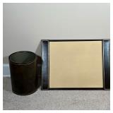 (2pc) LEATHER DESK ARTICLES  | A&M Leatherlines, New York, including a brown leather waste bin and a