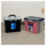 PAIR TRAVEL FILE ORGANIZERS  | One Rubbermaid, the other Staples, lidded file holders