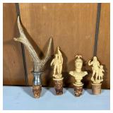 CARVED BOTTLE STOPPERS | Three carved bottle stoppers from Bad Kissingen, Germany and a small antler