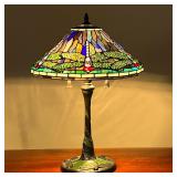 TIFFANY STYLE DRAGONFLY LAMP | After Tiffany studios, dragonfly decorated stained glass shade