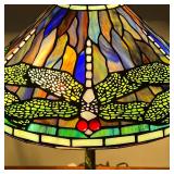 with six dragonflies on a blue background - h. 22 x dia. 16 in. (overall with shade)