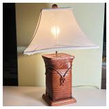 JAPANESE BASKET FORM LAMP | Of woven basket form - l. 17 x w. 17 x h. 24 in. (overall with shade)