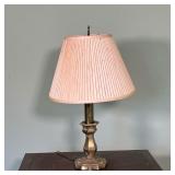 BRASS TABLE LAMP | Brass table lamp with etched designs, radial motif with scalloped base, dual bulb