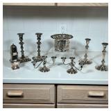 (8pc) SILVERPLATE ITEMS | Including an openwork basket, two pairs of candlesticks, a pair of three