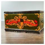 GUN ROOM CHEST |Heaton Grange painted chest that reads "Gun Room" on the sides, the top with a scene