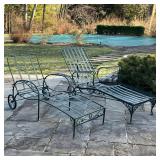 (2pc) GREEN POWDER COATED LOUNGE CHAIRS | Patio furniture lounge chairs, two very similar