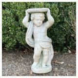 CONCRETE GARDEN FIGURE | Young boy, holding a platter over his head, probably a stand for a bird bat