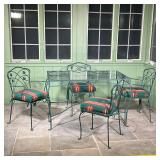(5pc) PATIO FURNITURE SUITE | Outdoor dining set, including a table with a glass top, two arm chairs