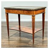 INLAID ANTIQUE DISPLAY TABLE | Inlaid with contrasting woods, having a hinged glass lid opening