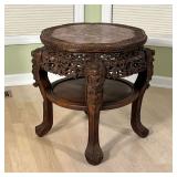 CHINESE SOAPSTONE CARVED TABLE | Round side table intricately carved and decorated with cherry bloss