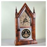 JEROME & CO. SHELF CLOCK | American Gothic shelf clock, New Haven, Ct, with eglomise panel door