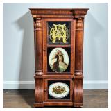 EGLOMISE WALL CLOCK | Nicely figured wood case marked Eight-Day Weight Clocks / Seth Thomas"