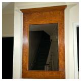 FINE BURL WOOD MIRROR |Thick frame of beautifully figured panels of burl wood on a rectangular mirro