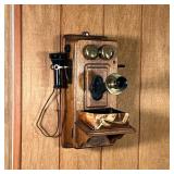 VINTAGE WALL PHONE | Kellogg wall mounted crank phone, tiger oak case numbered 2816H - l. 13.5 x w. 