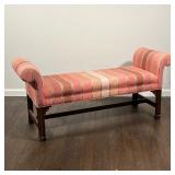 CHIPPENDALE STYLE WINDOW BENCH | Pink striped upholstery - l. 54 x w. 18 x h. 24 in. 