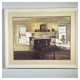COLONIAL FIREPLACE LITHOGRAPH | Interior scene, matted and framed, with a Colonial, Greenwich, CT