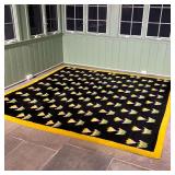 HOOKED RUG | Overall pattern of yellow flowers within a yellow border - l. 107 x w. 109 in. 
