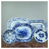 (5pc) BLUE & WHITE PLATTERS | Including three large serving platters (one T.J. & J. Mayer Florentine